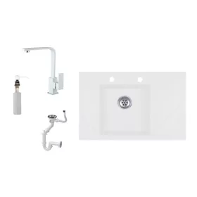   Evinion Orion O765-49BI Gránit Mosogató + Design csap + Adagoló (fehér)