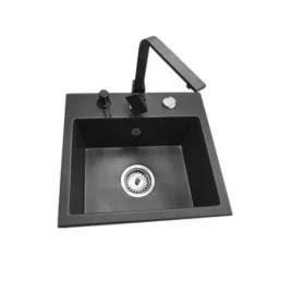   NERO N452C Gránit Mosogató + Design csaptelep + Adagoló + Dugóemelő (fekete - szemcsés)