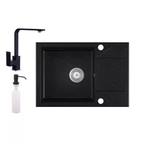   Gránit Mosogató EOS Adria + Design csaptelep + adagoló + szifon (fekete)