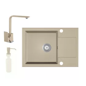  Gránit Mosogató EOS Adria + Design Csap + Szifon + Adagoló (bézs)