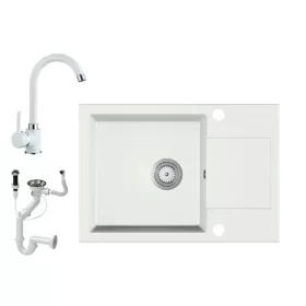 Gránit Mosogató EOS Adria + Csap + Dugóemelő (fehér)