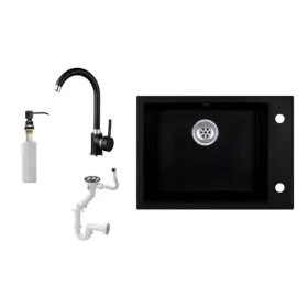   Evinion K615-45C Gránit Mosogató + Csap + Szifon + Adagoló (fekete)
