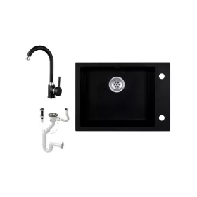   Evinion K615-45C Gránit Mosogató + Csap + Dugóemelő (fekete)
