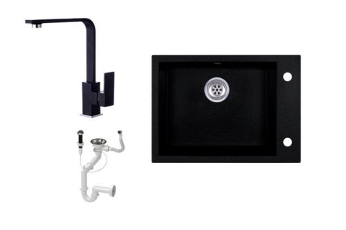 Evinion K615-45C Gránit Mosogató + Design Csap + Dugóemelő (fekete)