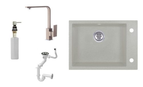 Evinion K615-45B Gránit Mosogató + Design Csap + Szifon + Adagoló (Bézs)