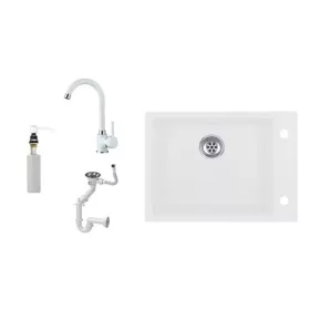   Evinion K615-45BI Gránit Mosogató + Csap + Szifon + Adagoló (Fehér)