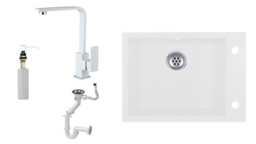 Evinion K615-45BI Gránit Mosogató + Design Csap + Szifon + Adagoló (Fehér)