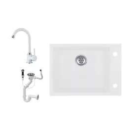   Evinion K615-45BI Gránit Mosogató + Csap + Dugóemelő (fehér)