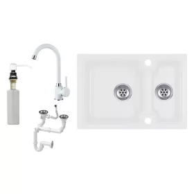   Laneo Boston S63-43BI Gránit Mosogató + Csap + Szifon + Adagoló (fehér)