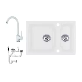   Laneo Boston S63-43BI Gránit Mosogató + Csap + Dugóemelő (fehér)