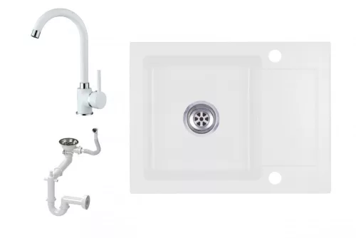 Laneo V575-44BI Gránit Mosogató + Csap + Szifon (fehér)