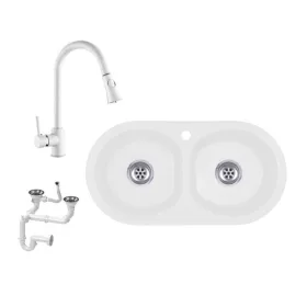   NERO G770-40BI Gránit Mosogató + Zuhanyfejes csaptelep + Szifonkészlet (fehér)