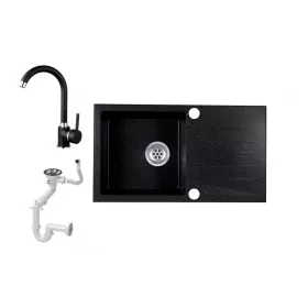 Evinion E775-435C Gránit Mosogató + Csap + Szifon (Fekete)