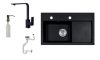 Laneo L725-43C Gránit Mosogató + Design Csap + Szifon + Adagoló (fekete)