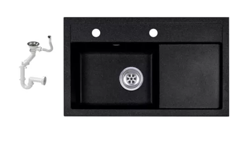 Laneo L725-43C Gránit Mosogató + Design Csap + Szifon + Adagoló (fekete)
