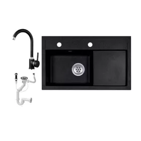   Laneo L725-43C Gránit Mosogató + Csap + Dugóemelő (fekete)