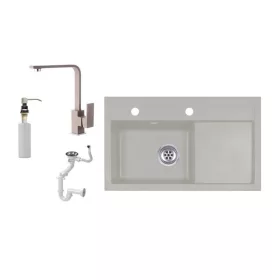   Laneo L725-43B Gránit Mosogató + Design Csap + Szifon + Adagoló (bézs)