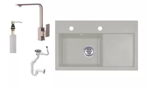 Laneo L725-43B Gránit Mosogató + Design Csap + Szifon + Adagoló (bézs)