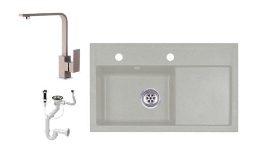 Laneo L725-43B Gránit Mosogató + Design Csap + Dugóemelő (bézs)