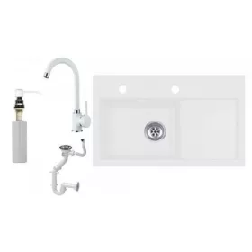   Laneo L725-43BI Gránit Mosogató + Csap + Szifon + Adagoló (Fehér)