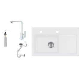   Laneo L725-43BI Gránit Mosogató + Design Csap + Szifon + Adagoló (fehér)