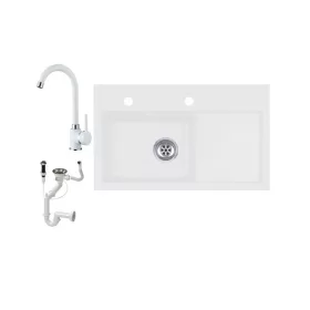   Laneo L725-43BI Gránit Mosogató + Csap + Dugóemelő (fehér)
