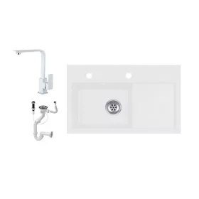   Laneo L725-43BI Gránit Mosogató + Design Csap + Dugóemelő (fehér)