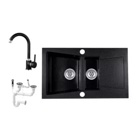   Laneo Locarno L87-515C Gránit Mosogató + Csap + Dugóemelő (fekete)