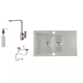   Laneo Locarno L87-515B Gránit Mosogató + Design Csap + Szifon + Adagoló (bézs)