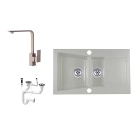   Laneo Locarno L87-515B Gránit Mosogató + Design Csap + Dugóemelő (bézs)