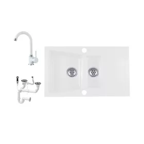   Laneo Locarno L87-515BI Gránit Mosogató + Csap + Dugóemelő (fehér)