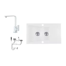   Laneo Locarno L87-515BI Gránit Mosogató + Design Csap + Dugóemelő (fehér)