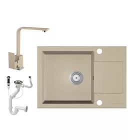   Gránit Mosogató EOS Adria + Design Csap + Dugóemelő (bézs)