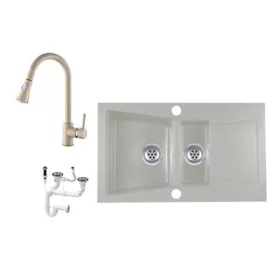   Laneo Locarno L87-515B Gránit Mosogató + Zuhanyfejes csap + Dugóemelő (bézs)