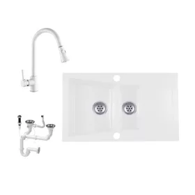   Laneo Locarno L87-515BI Gránit Mosogató + Zuhanyfejes csap + Dugóemelő (fehér)
