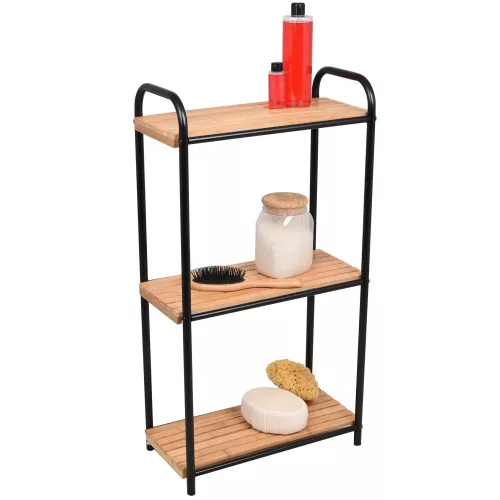 YOKA Home fürdőszobai tároló polc - fekete / bambusz