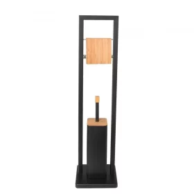   YOKA Home wc kefe állvány wc papír tartóval - fekete / bambusz (szögletes)