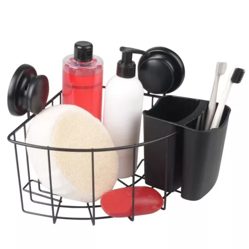 Yoka Home tapadókorongos sarok falikosár - fekete