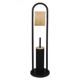   YOKA Home wc kefe állvány wc papír tartóval - fekete / bambusz