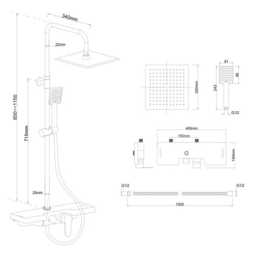 Yoka Oslo többfunkciós zuhanyrendszer csapteleppel - króm