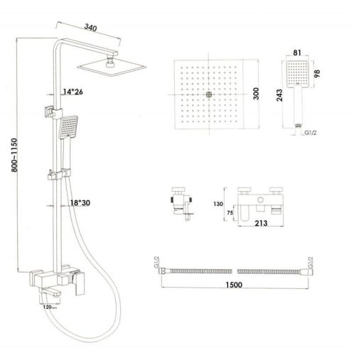 Yoka Cube-30 3 funkciós zuhanyrendszer - fekete
