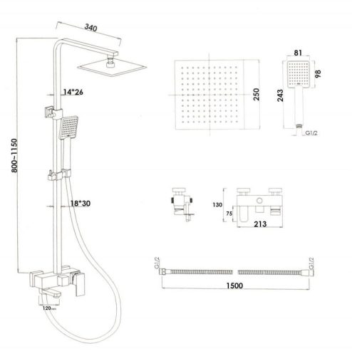 Yoka Cube-25 3 funkciós zuhanyrendszer - króm