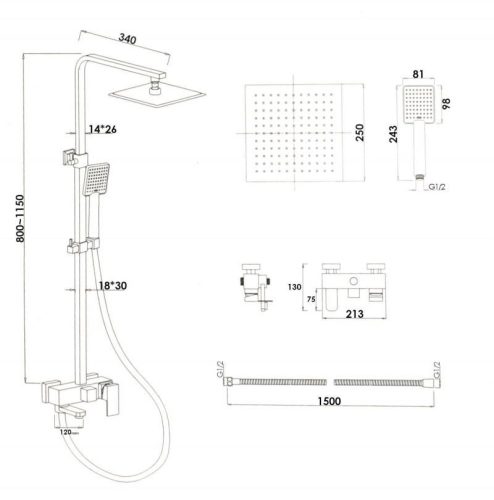 Yoka Cube-25 3 funkciós zuhanyrendszer - fekete