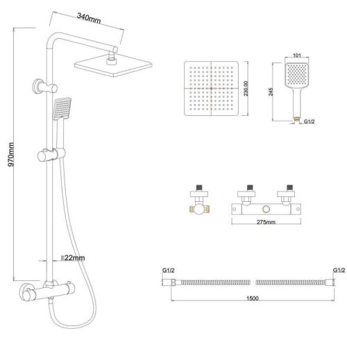 Yoka Bodo zuhanyrendszer csapteleppel - fekete