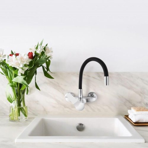 Yoka hajlítható flexibilis fali mosogató / mosdó csaptelep - Fekete