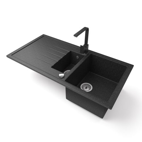 Solarys J995-50C Gránit Mosogató + Design Csap + Dugóemelő + Adagoló (fekete)