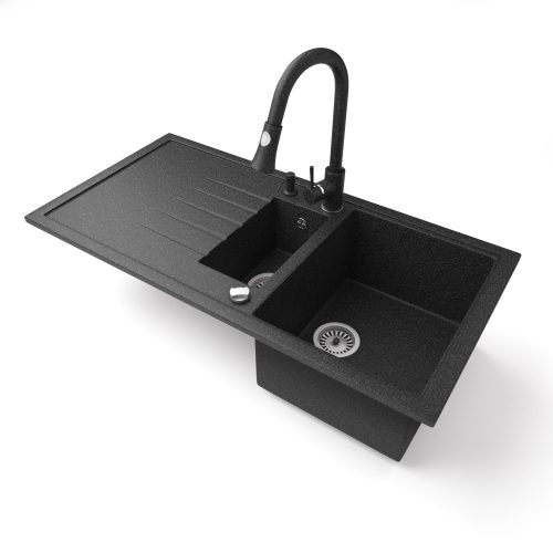 Solarys J995-50C Gránit Mosogató + Zuhanyfejes Csap + Dugóemelő (fekete)
