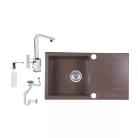   Evinion E775-435BR Gránit Mosogató + Design Csap + Szifon + Adagoló (Barna)