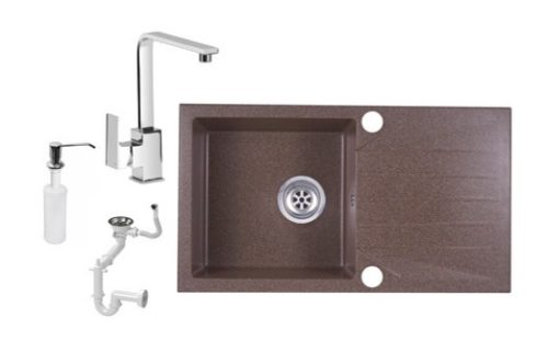 Evinion E775-435BR Gránit Mosogató + Design Csap + Szifon + Adagoló (Barna)
