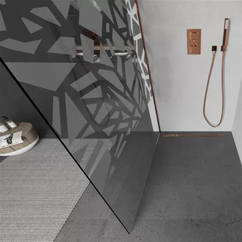 Mexen Kioto walk-in zuhanyfal - átlátszó - dekorbetéttel üveg / rosegold profil - 100 cm (800-100-101-60-85)